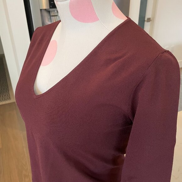 Judith & Charles LS V Neck Knit Viscose Poly Blend Top Burgundy/Wine Sz M - Picture 3 of 9